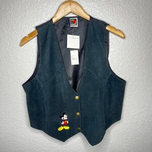 NWT NEW Vintage Disney Embroidered Mickey Unlimited Black Suede Leather Vest M/L